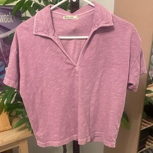 Marine Layer Washed Lilac cropped Camp Collar Short Sleeve Top